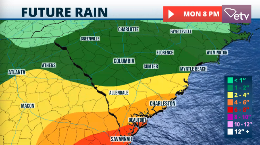 Heavier rainfall will impact the coast, especially the Lowcountry.