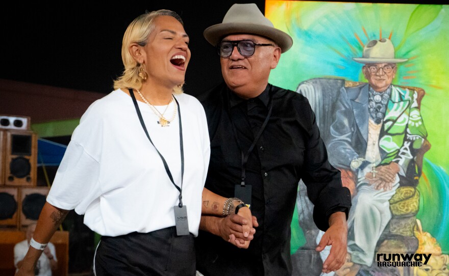 The San Antonio-based fashion house, Haus of Augustine, is led by sustianable designer Agosto Cuellar (right) and his creative director, Dr. Puente Para
