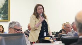Rep. Erin Pare, the only Republican who represents part of Wake County, asks the North Carolina House of Representatives not to concur on a bill that would remove a masking health exemption on the House floor in the Legislative Building on Wednesday, May 22, 2024, in Raleigh, N.C. The bill, which also enhances penalties for people who wear a mask while committing a crime, will go to a conference committee to negotiate revisions. (AP Photo/Makiya Seminera)