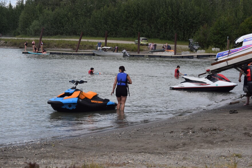 Recreators take a dip at Tanana Lakes Recreation Area in Fairbanks on July 5, 2026.