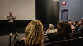 Yaniv Feller, a scholar of modern Jewish thought and museum studies at the University of Florida, leads a discussion following the screening of, “The Devil’s Confession: The Lost Eichmann Tapes.” UF faculty lead discussions following many of the films. (Hannah Getman/WUFT News)