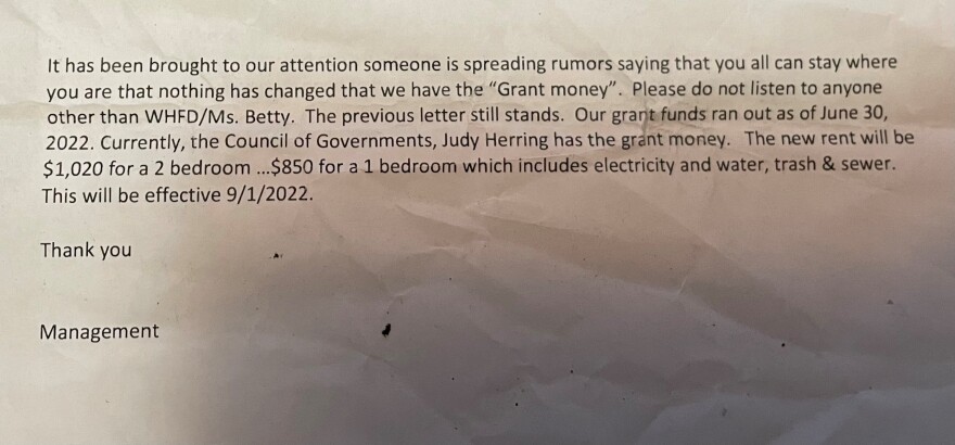 Both WHFD and the CoC have posted letters to resident doors and have communicated conflicting information to tenants, as can be seen in this letter from WHFD.