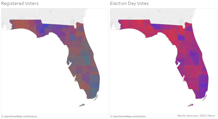 Florida's registered voters vs. Election Day voting.