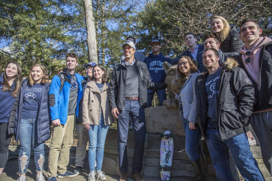 Beto O'Rourke visited the Lion Shrine, joined by students of the Penn State College Democrats.