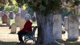 Jane Hopkins sits on a bench in Lakeview Cemetery in Williamson, one of the cemeteries featured in her book, "Buried Rochester New York Area: 200 Years of Cemetery History."