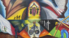 The latest Vozes art exhibition features the works of 20 Latino immigrant artists, including Cornelio Campos, whose work is seen here.