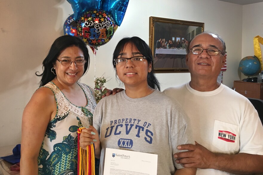 Desiree Armas (center) and her parents, Olga and Carlos Armas, left Peru when Desiree was 3 years old. Her immigration status made finding financial aid for college complicated.