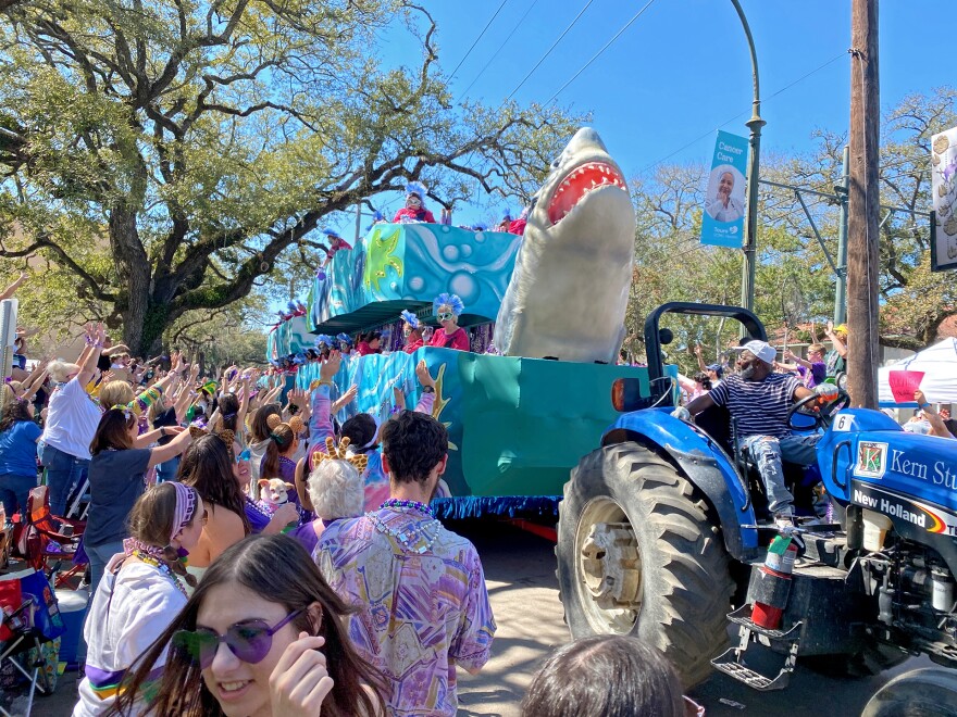 People watch the Krewe of Iris parade on St. Charles Ave. in New Orleans on March 1, 2025.