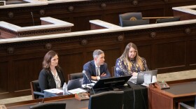 Oklahoma Human Services Chief Financial Officer Danielle Durkee, Director Jeffrey Cartmell, and Chief of Staff Katie DeMuth sit before the House Committee on Appropriations and Budget Wednesday.