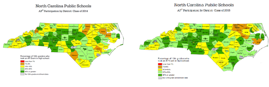Participation rates in AP exams among high school seniors.