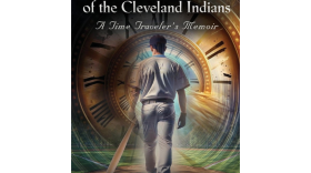 Book cover showing a man walking through a swirling time portal with baseball imagery and clock elements in golden tones
