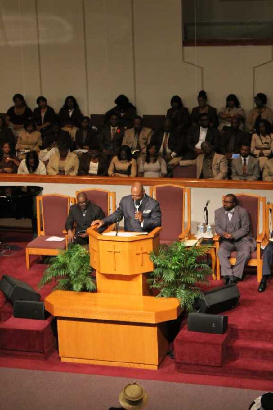 Macedonia Missionary Baptist Church Pastor Willie C. Barnes talked to his congregation about health insurance. 