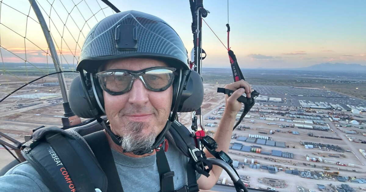 Paramotor pilot photographs Project Jupiter and Elephant Butte