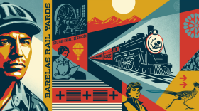 Artist Shepard Fairey created this mural for the Rail Yards in Albuquerque's Barelas neighborhood after talking to many people about the site's important role in Albuquerque's history.