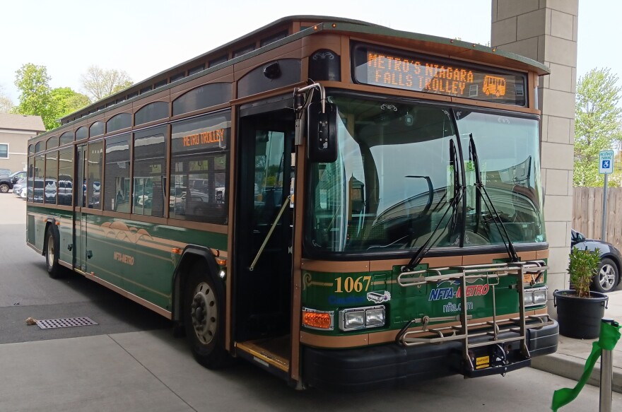 One of the NFTA Metro Trolley buses that will roll through Niagara Falls this summer and fall, carrying tourists to local attractions.