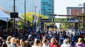 A photo from the 21st Baltimore Marathon that took place on Oct. 15, 2022 with over 11,000 participants from all 50 states and at least 11 different countries. (Kaitlin Newman for the Baltimore Banner)