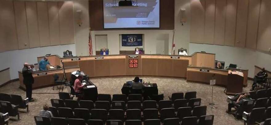 Image: The Orange County School Board meeting on Tuesday - SCREENSHOT VIA ORANGE COUNTY PUBLIC SCHOOLS/YOUTUBE, Orlando weekly.com