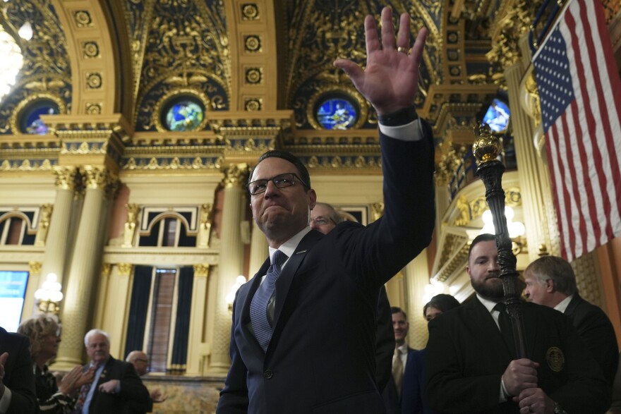 Pennsylvania Gov. Josh Shapiro arrives to deliver his budget address for the 2025-26 fiscal year to a joint session of the state House and Senate at the Capitol, Tuesday, Feb. 4, 2025, in Harrisburg, Pa.