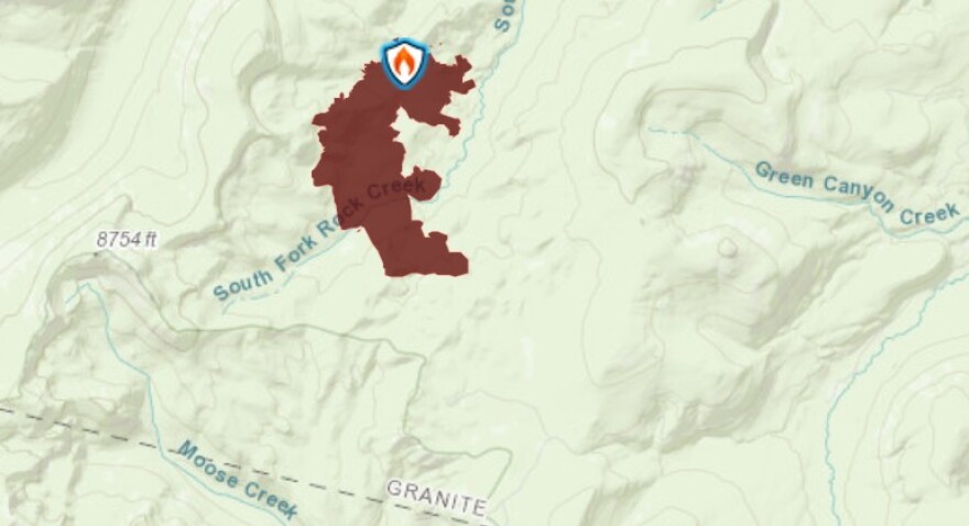 The Moose Fire perimeter as of the afternoon of August 6, 2026. The fire is located about 24 miles southwest of Philipsburg. An evacuation order was issued August 6 for the Frogpond Basin.