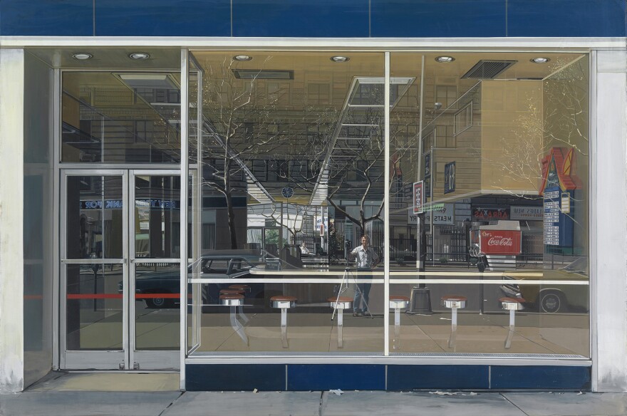 Richard Estes, <em>Double Self-Portrait</em>, 1976, oil on canvas. (The Museum of Modern Art, New York. Mr. and Mrs. Stuart M. Speiser Fund, 1976.) <a href="http://media.npr.org/assets/img/2014/12/09/04_custom.jpg" target="_blank">Click here for a closer look.</a>