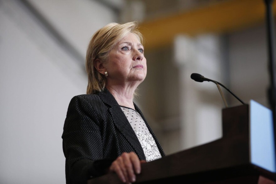 Democratic presidential nominee Hillary Clinton delivers a speech on the U.S economy at Futuramic Tool & Engineering August 11, 2016 in Warren, Michigan. In her speech, Clinton contrasted her economic plan to that of Republican presidential nominee Donald Trump's. (Bill Pugliano/Getty Images)