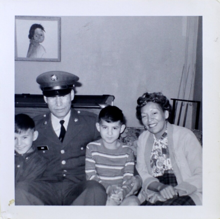 <p>Dwayne Stenstrom, in the striped shirt, is shown in a family photo as a young boy. He is pictured with one of his brothers who went to Vietnam and another brother who was also placed in foster care.</p>