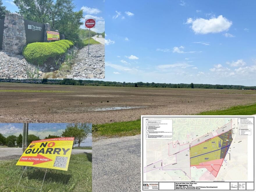 Signs protesting the planned quarry in the Little River valley in Allen County's southwest corner hang on fences and dot yards in the runup to the Allen County Planning Department hearing on the project.