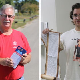 Incumbent John Roth (R-Interlochen) and Mitch Distin, the Democratic challenger for the 104th state House District. (Photo: Austin Rowlader/IPR News)