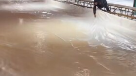 Area under the St. Germain pavilion being flooded to form an ice rink