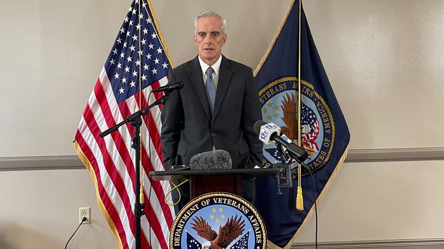 VA Secretary Denis McDonough speaks at the VA hospital in Hampton.