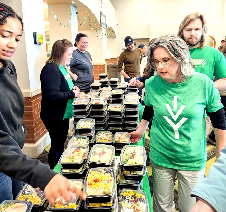 Statewide, Ivy Tech Community College locations participated in a Day of Giving which included outreach events and a fundraising campaign to support the Ivy Tech Foundation. Here, lunches are provided for employees and students at the Evansville event.