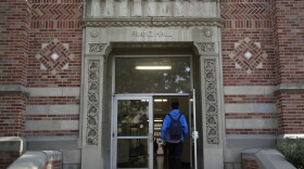 A student enters Franz Hall at University of California, Los Angeles, on April 25, 2019, in Los Angeles. Hundreds of students and staff at two Los Angeles universities, including UCLA, have been placed under quarantine because they may have been exposed to measles and either have not been vaccinated or cannot verify that they are immune. (Jae C. Hong/AP)