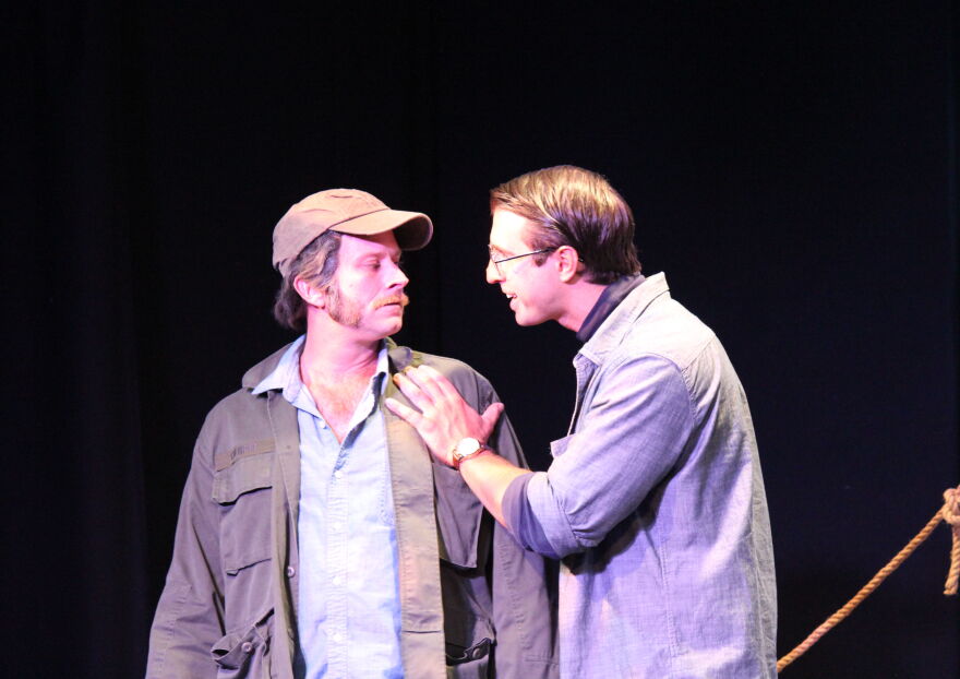 Alex Dagg plays Robert Shaw (left) and Sean Fleming plays Roy Scheider (right) in 'The Shark Is Broken.'