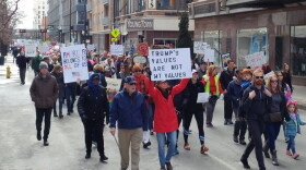 Demonstrators on Race Street during the 2018 Women's March.