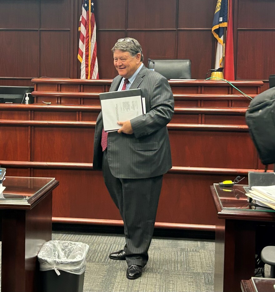 Attorney Jim Phillips, of the law firm Brooks Pierce, in Wake County Superior Court, on Thursday, Nov. 30, 2023, after