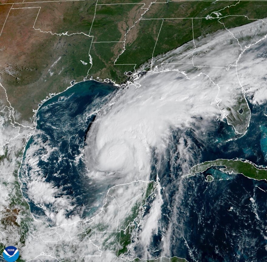 This satellite image from the National Oceanic and Atmospheric Administration shows Hurricane Isaias surging toward the U.S. Gulf Coast on Thursday, Oct. 8, 2026. (National Oceanic and Atmospheric Administration via AP)