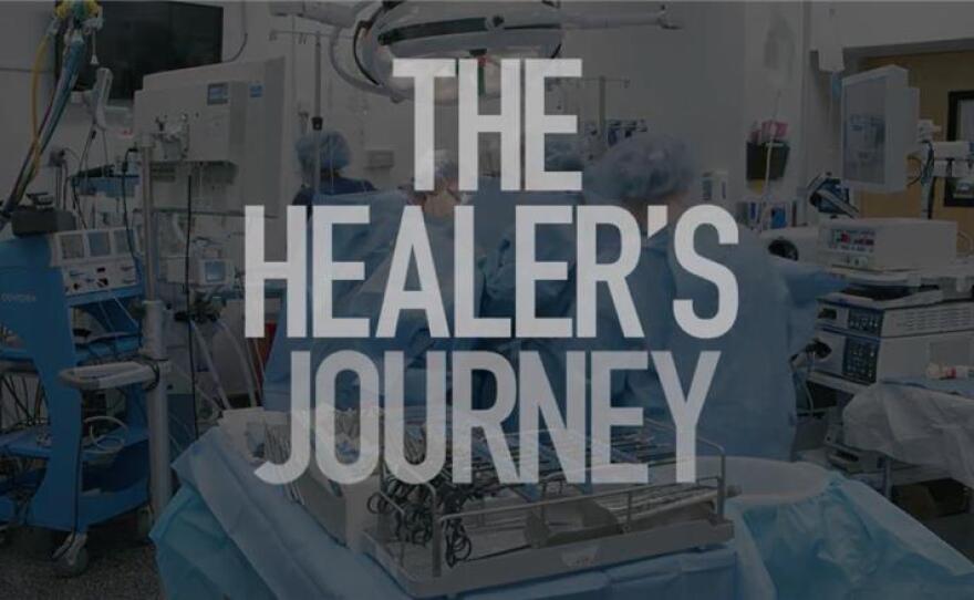 An image of doctors in an operating room with the text, "The Healer's Journey" over it