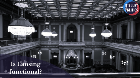 black and white image of inside Michigan state capitol chamber keep 