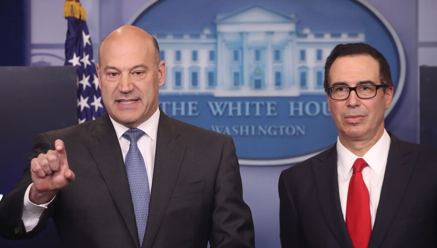 National Economic Director Gary Cohn (left), and Secretary of the Treasury Steven Mnuchin speak about President Donald Trump's new tax reform plan during a briefing at the James Brady Press Briefing Room at the White House on April 26, 2017.  (Mark Wilson/Getty Images)