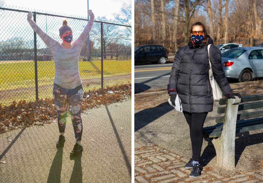 Felice Tebbe (left) and Gwen Knowles (right) bundled up to attend the class. Both women are grateful for human interaction and an emotional boost.