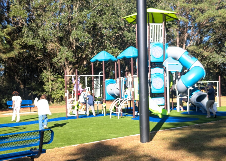 Students from nearby Canopy Oaks Elementary School fulfilled the day's physical activity requirement by giving the new playground equipment at Jackson View Park a thorough workout.
