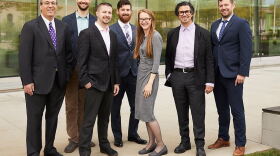 The management team at Convelo Therapeutics includes founding researchers Drew Adams, second from left, and to his left, Paul Tesar.  The company is developing small molecule therapeutics that,  in laboratory testing, stimulate myelin regeneration.