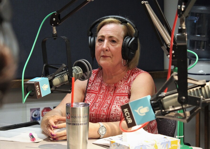 Sherry Duffett, leader of Citizens For A Better Clay County, sits in front of a microphone in the KCUR studio.