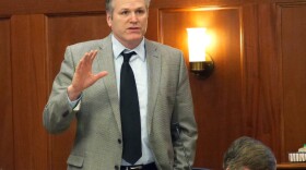 Sen. Mike Dunleavy, R-Wasilla, on the floor of the Senate during debate about the state operating budget, March 14, 2016. (Photo by Skip Gray/360 North)