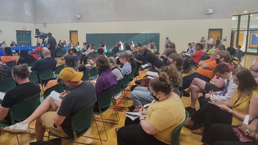 About a hundred people attended a public budget hearing at the Madisonville Recreation Center on June 2, 2022.