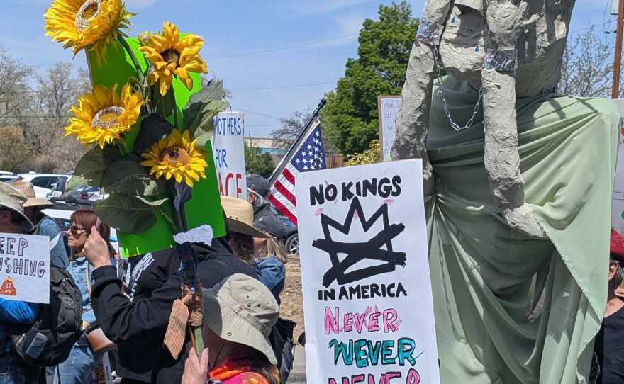 Protestors at the No Kings march in Albuquerque.