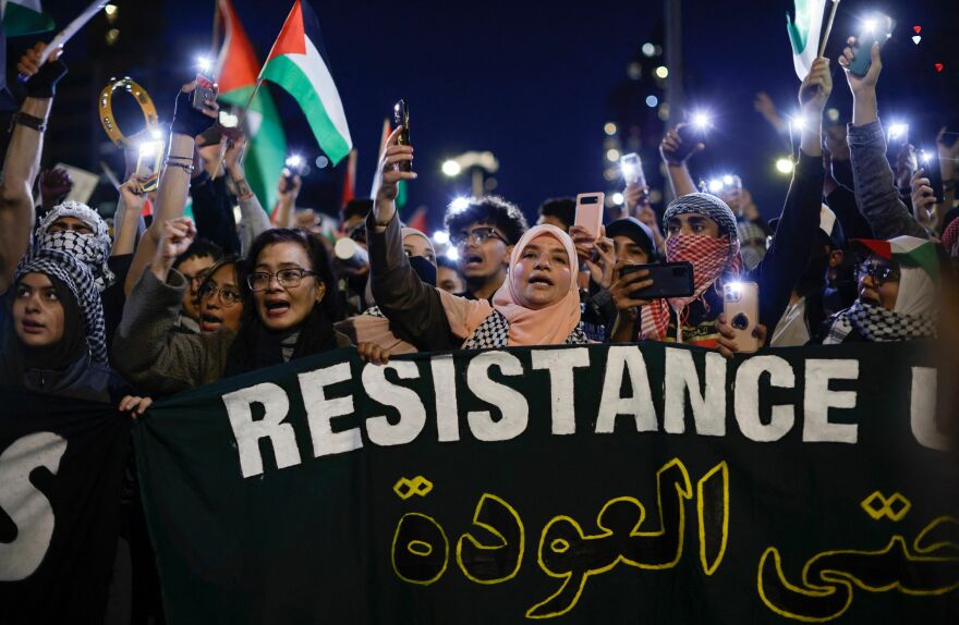 Demonstrators march during a rally in support of Palestinians in New York Nov. 7, called for an end to Israel's assault on Gaza in its effort to eradicate the terrorist group Hamas after its attack.