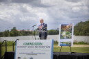 Governor John Bel Edwarts speaking about LSU lake restoration