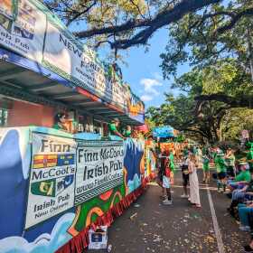 Floats roll on Louisiana Avenue during the annual Irish Channel Parade on Saturday, March 11, 2023 ahead of St. Patrick's Day