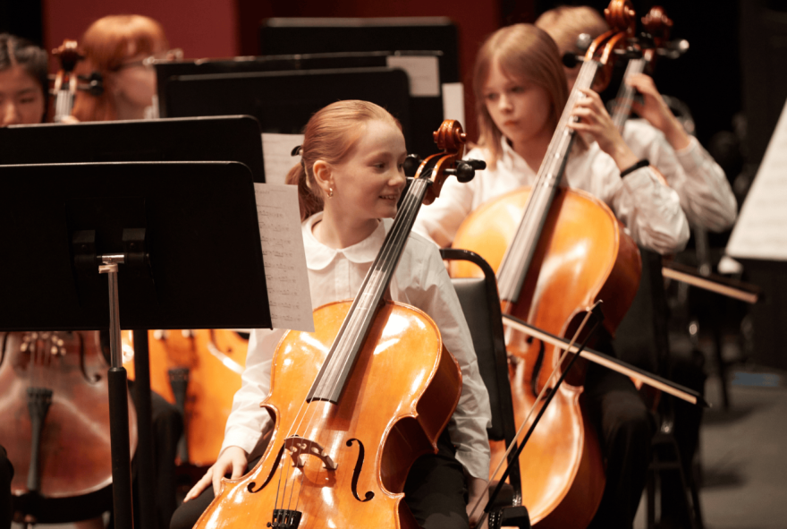 Cello students perform with the Youth Symphony of Kansas City. YSKC has provided need-based tuition support to qualifying families since its founding in 1958.